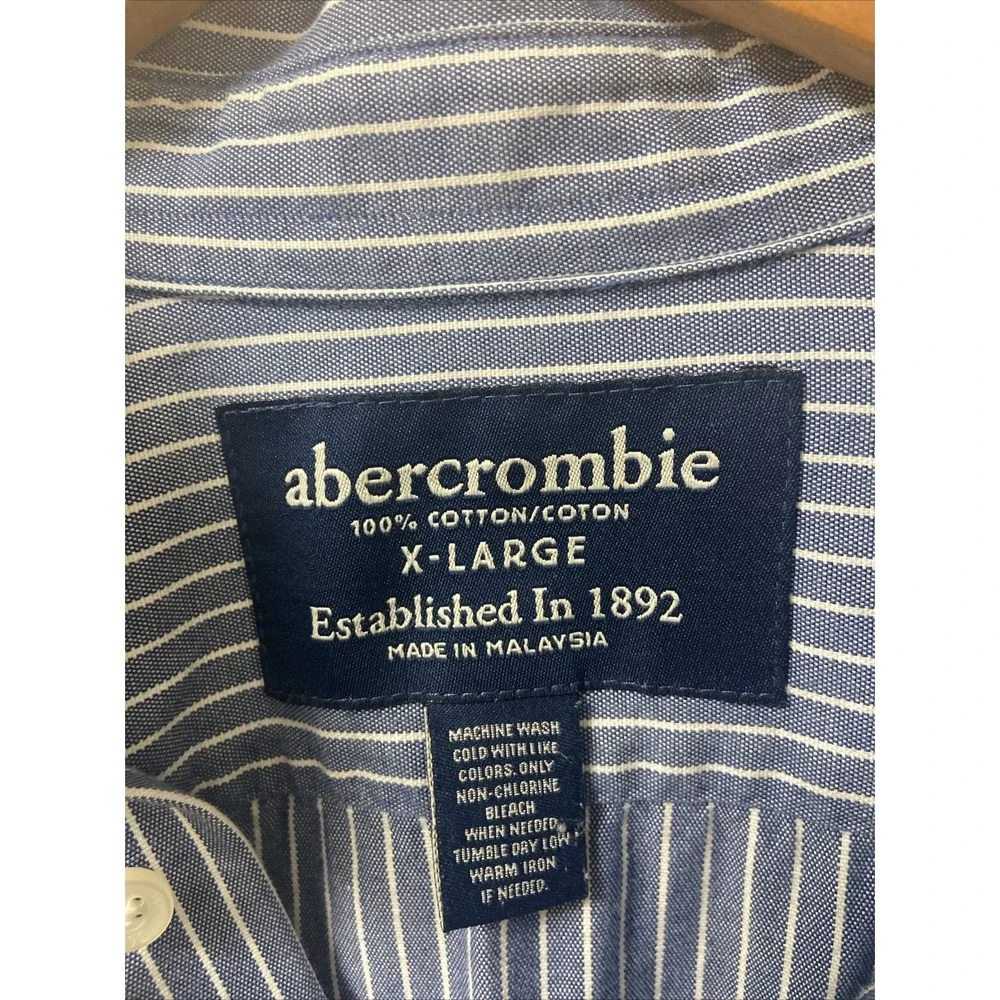 Abercrombie Blue White Striped Long Sleeve Button‎ Down Shirt Youth Boys Size XL